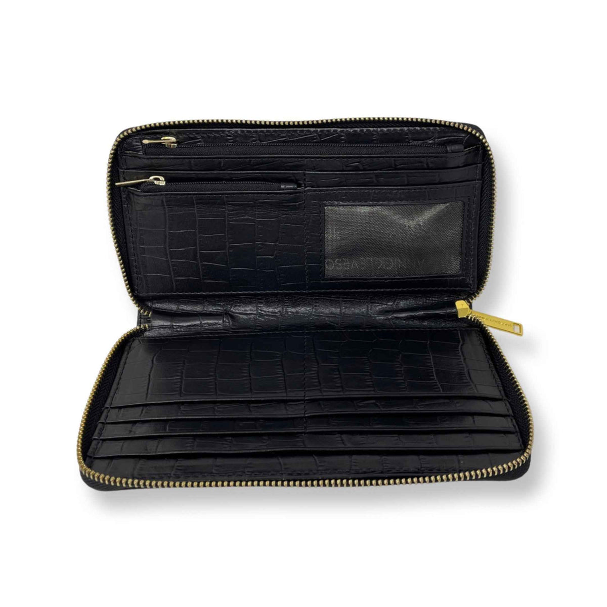 Portefeuille en cuir Anna, Noir Croco