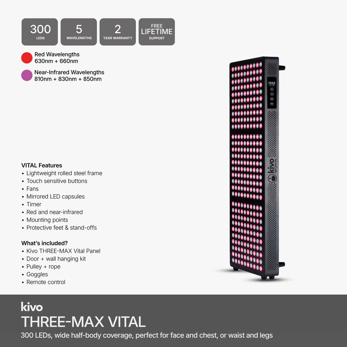 Kivo THREE-MAX Series - Medium Wide Red Light Therapy Panel