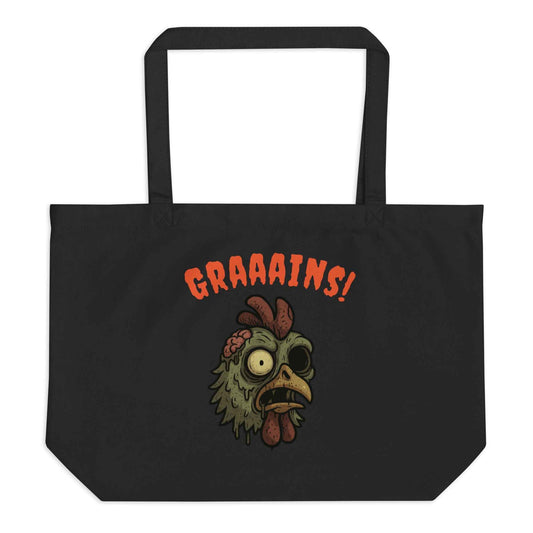 Halloween Zombie Chicken large organic tote bag