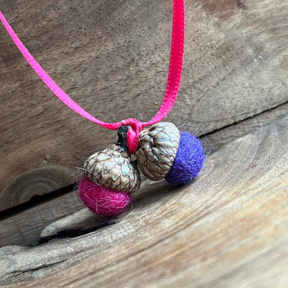 Tiny Double Felted Acorn | Raspberry & Purple | Aromatherapy Diffuser