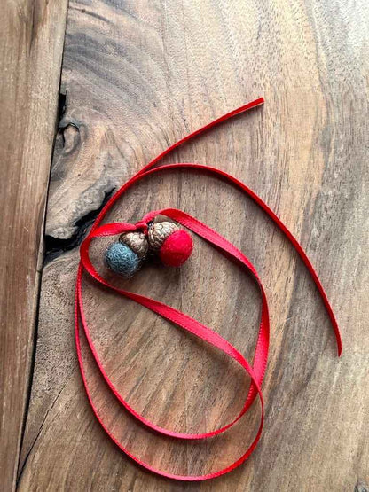 Tiny Double Felted Acorn | Slate & Red | Aromatherapy Diffuser