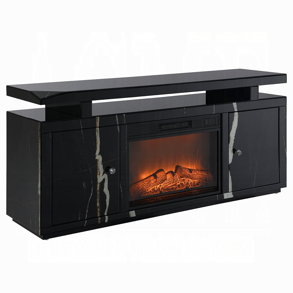 Noir Mirrored 60" TV Stand/Fireplace - Black