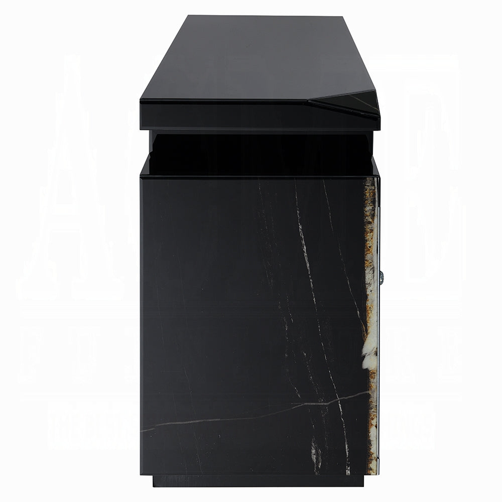 Noir Mirrored 60" TV Stand/Fireplace - Black