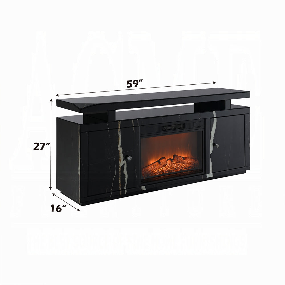 Noir Mirrored 60" TV Stand/Fireplace - Black
