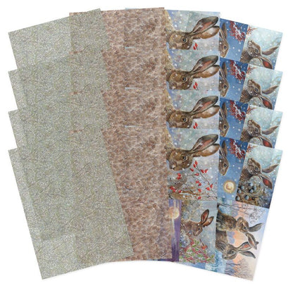 Meadow Hares At Wintertime Printed Parchment