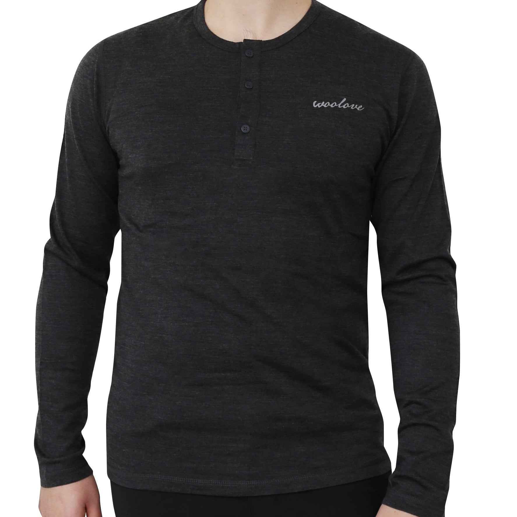 Men's Merino Wool Long Sleeve Henley — Midweight
