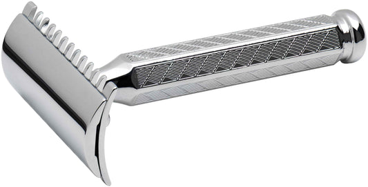 Merkur 41C 3-Piece DE Safety Razor, Open Comb, Classic 1906 Etched Handle, Chrome