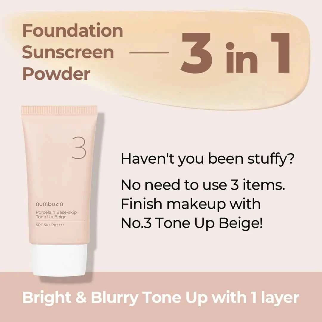 Numbuzin No.3 Porcelain Base-Skip Tone Up Beige 50ml