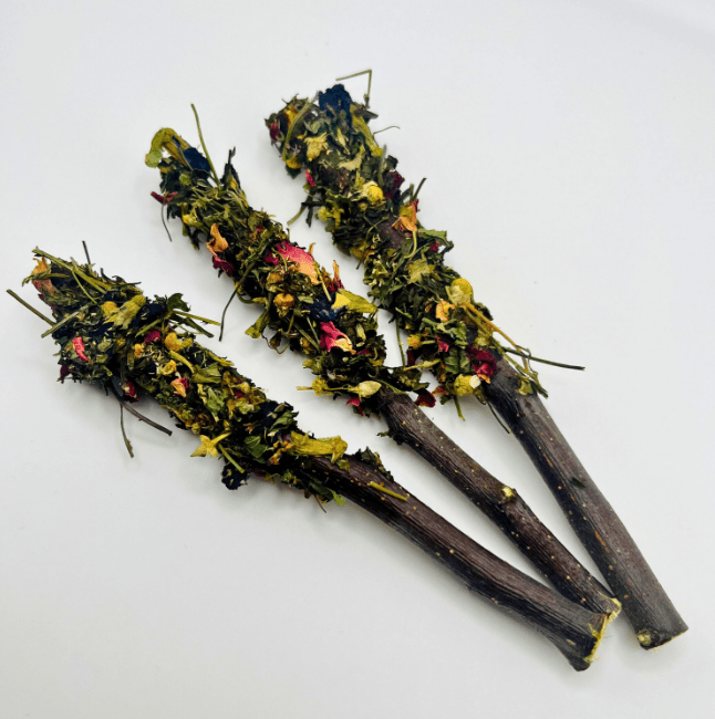 Floral-Dipped "Peppermint Apple Sticks" for Rabbits