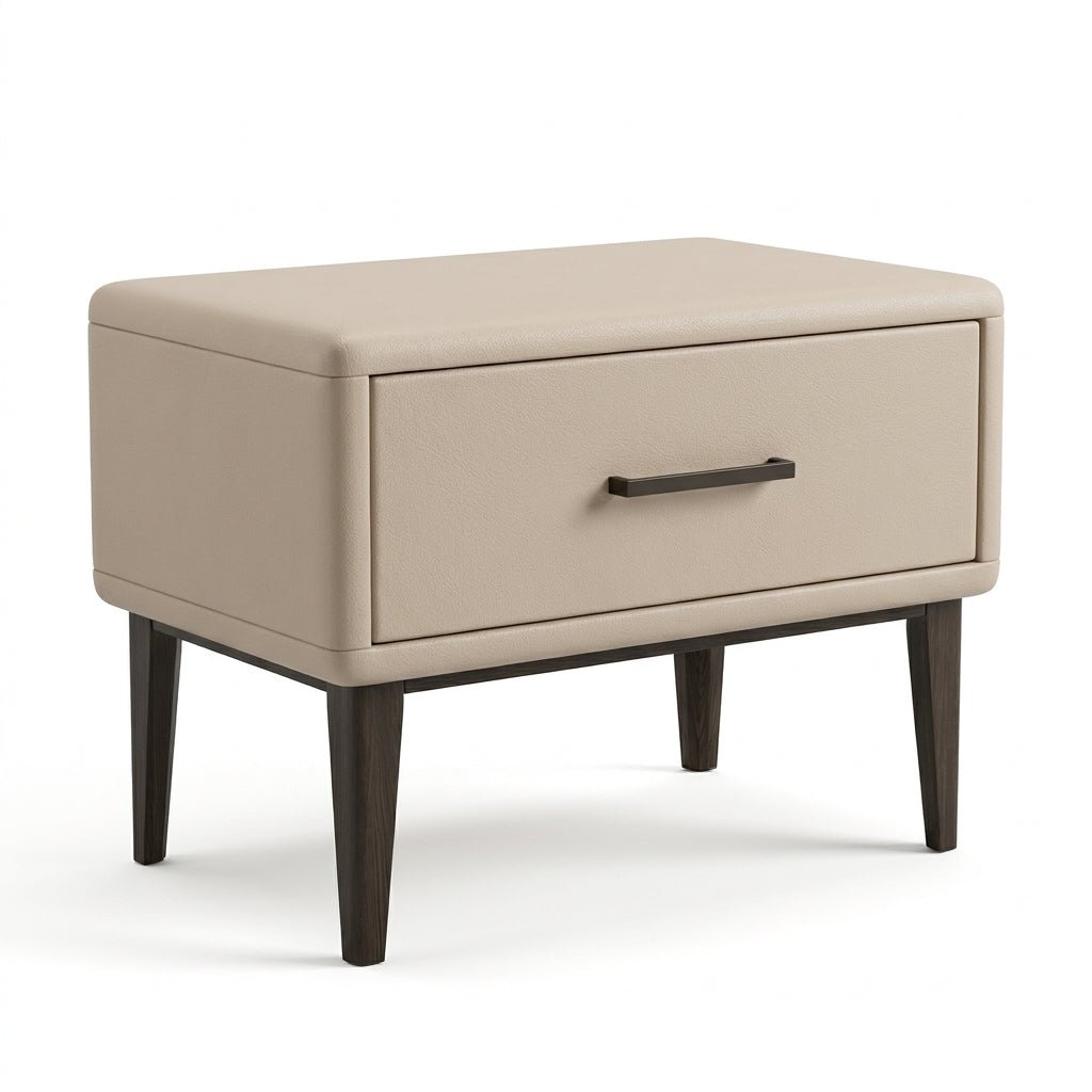 Ovalle Beige Leather Bed with Matching Nightstands