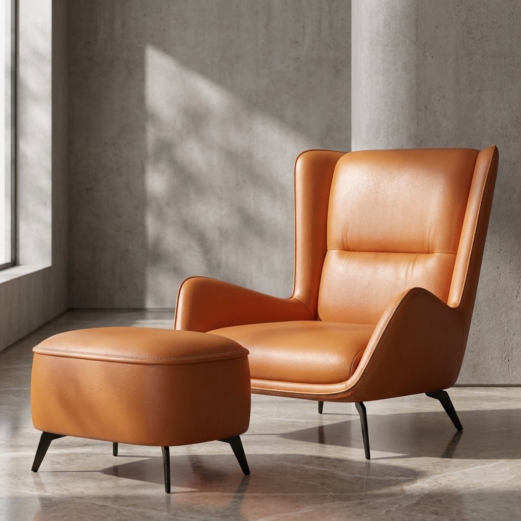 PM06 Premium Relaxsessel aus Rindsleder mit Ottoman