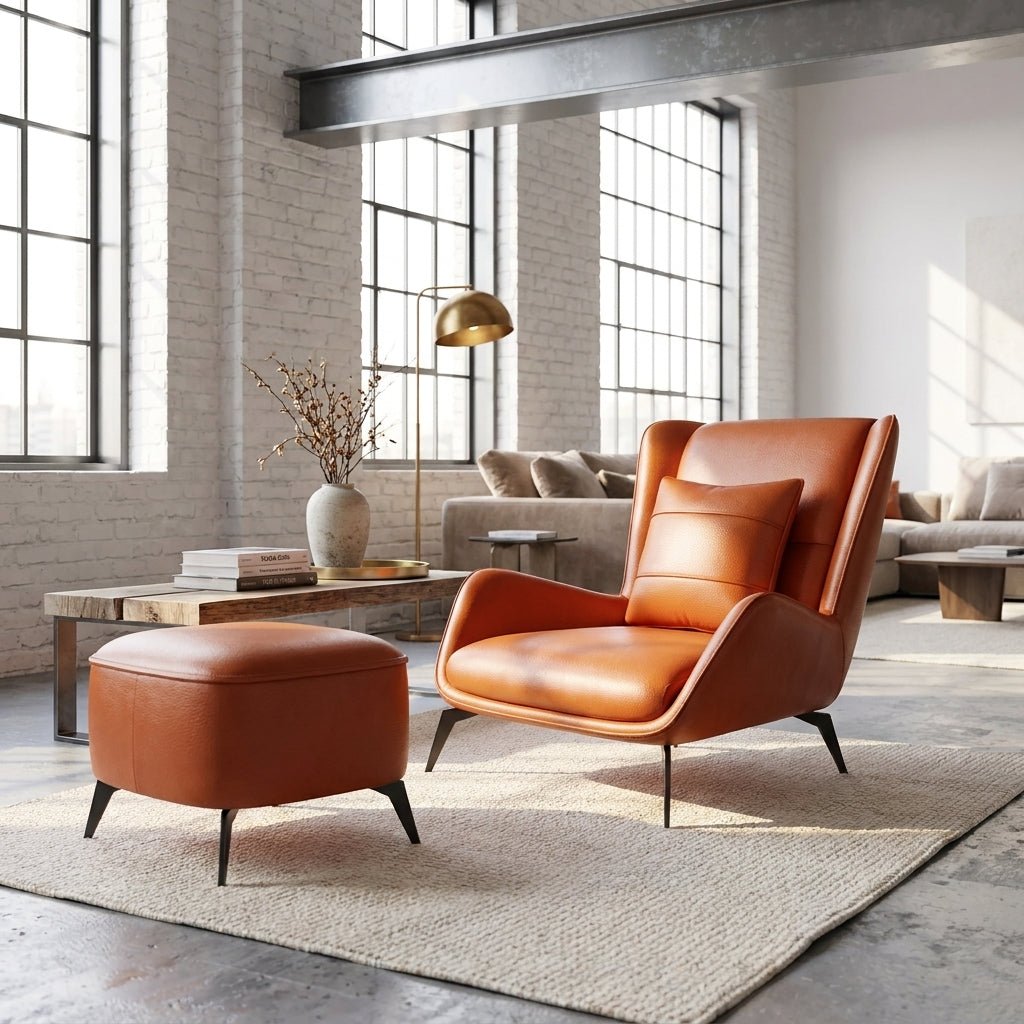 PM06 Premium Relaxsessel aus Rindsleder mit Ottoman