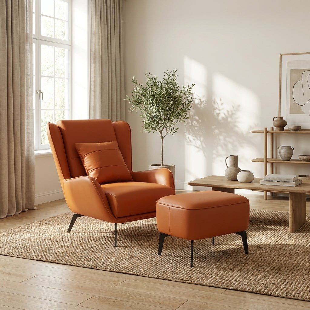 PM06 Premium Relaxsessel aus Rindsleder mit Ottoman