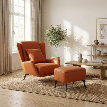 PM06 Premium Relaxsessel aus Rindsleder mit Ottoman