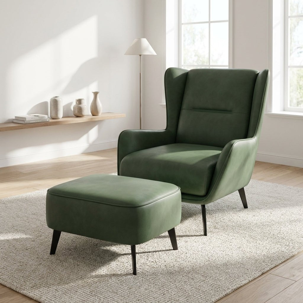 PM06 Premium Relaxsessel aus Rindsleder mit Ottoman