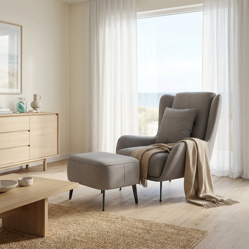 PM06 Premium Relaxsessel aus Rindsleder mit Ottoman