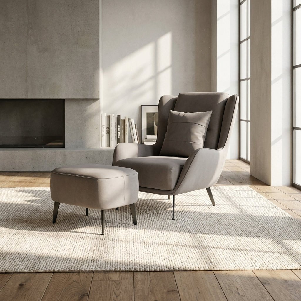 PM06 Premium Relaxsessel aus Rindsleder mit Ottoman
