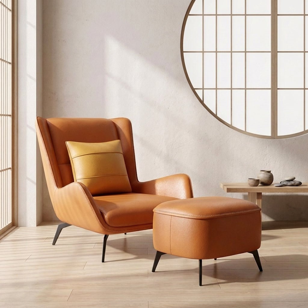 PM06 Premium Relaxsessel aus Rindsleder mit Ottoman
