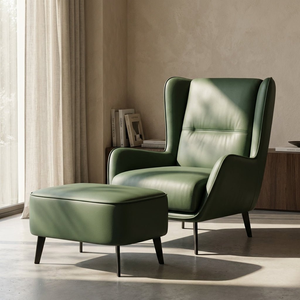 PM06 Premium Relaxsessel aus Rindsleder mit Ottoman