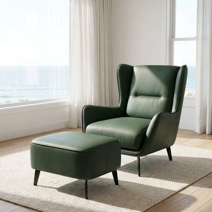 PM06 Premium Relaxsessel aus Rindsleder mit Ottoman