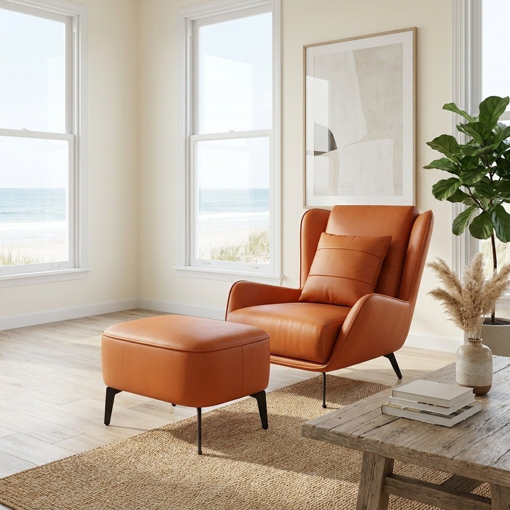 PM06 Premium Relaxsessel aus Rindsleder mit Ottoman