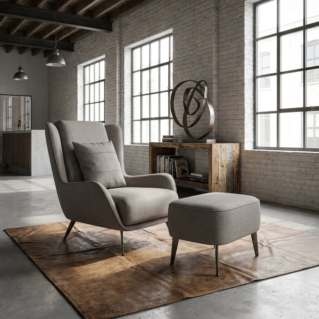 PM06 Premium Relaxsessel aus Rindsleder mit Ottoman