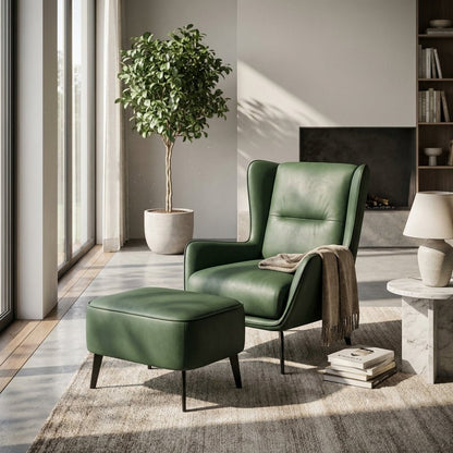 PM06 Premium Relaxsessel aus Rindsleder mit Ottoman