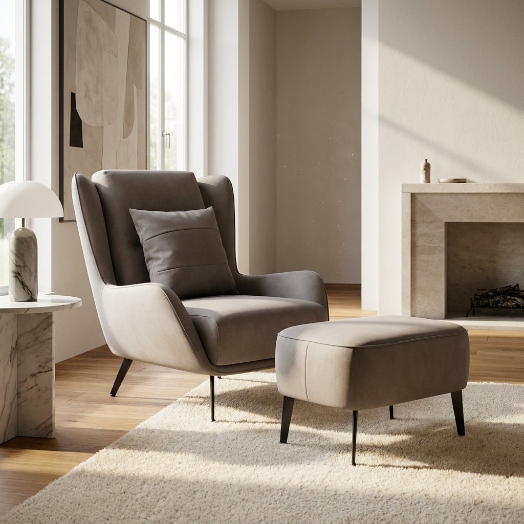 PM06 Premium Relaxsessel aus Rindsleder mit Ottoman