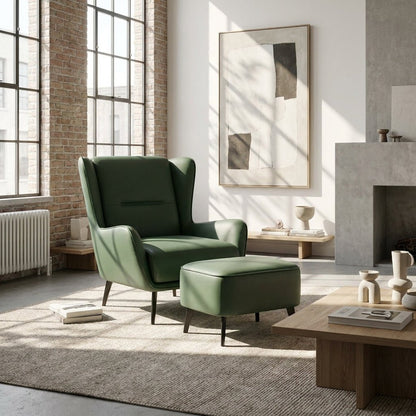 PM06 Premium Relaxsessel aus Rindsleder mit Ottoman