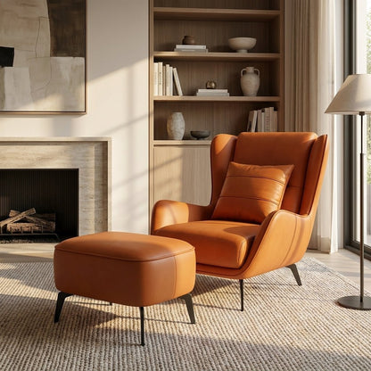 PM06 Premium Relaxsessel aus Rindsleder mit Ottoman