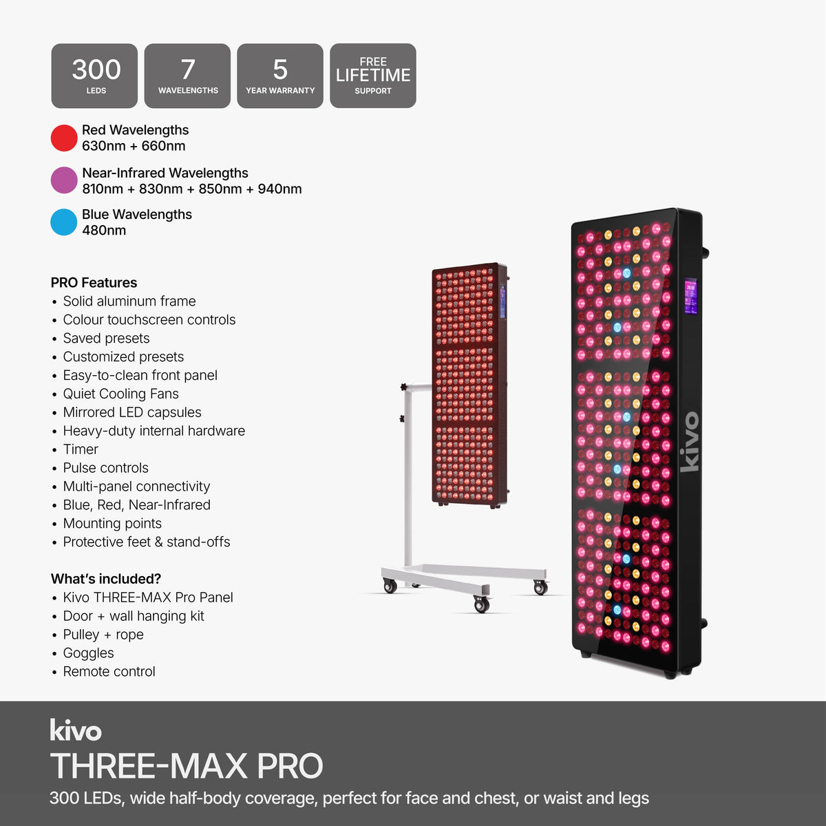 Kivo THREE-MAX Pro - Medium Red Light Therapy Panel