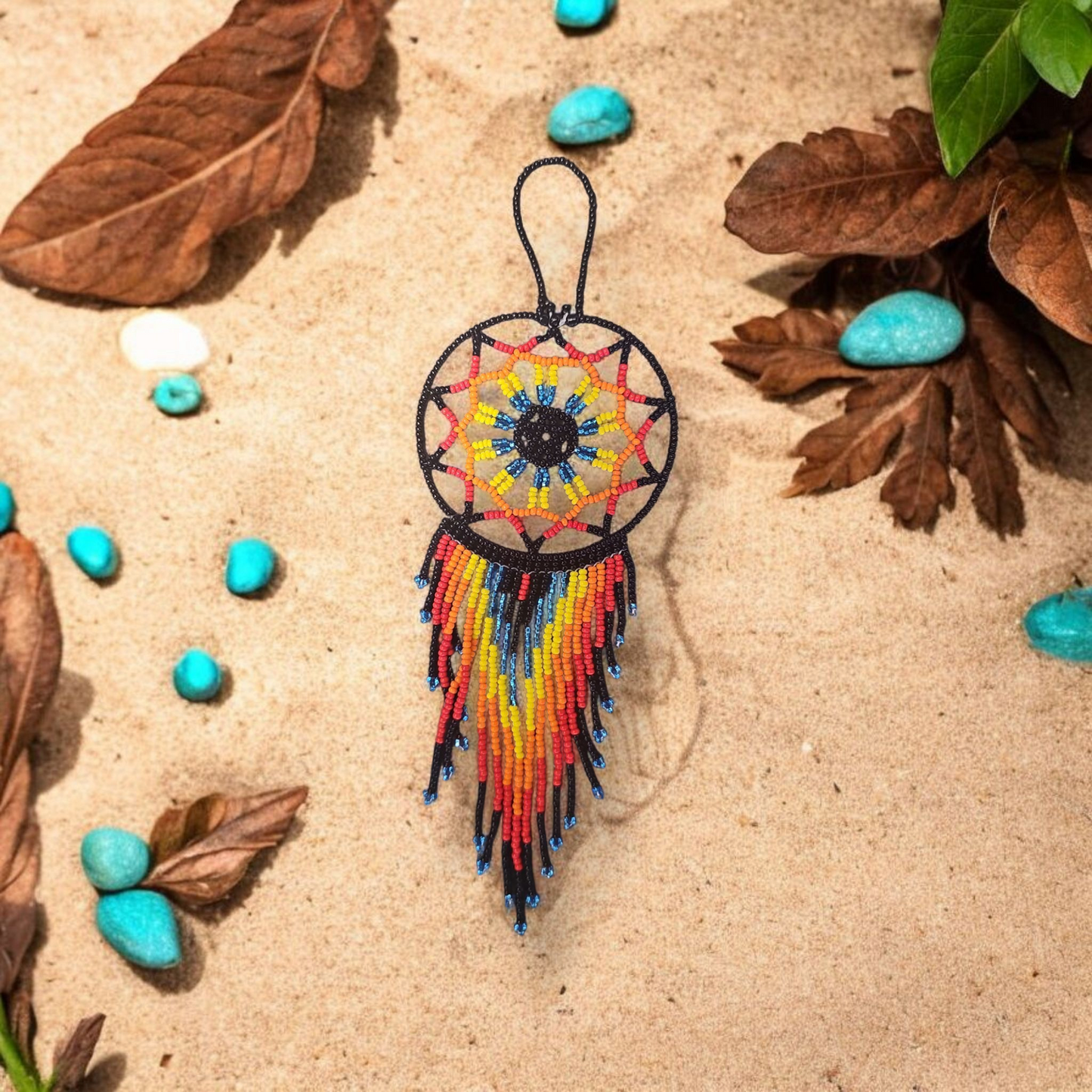 Black and yellow  red ,Celestial Beaded Handmade Dreamcatcher