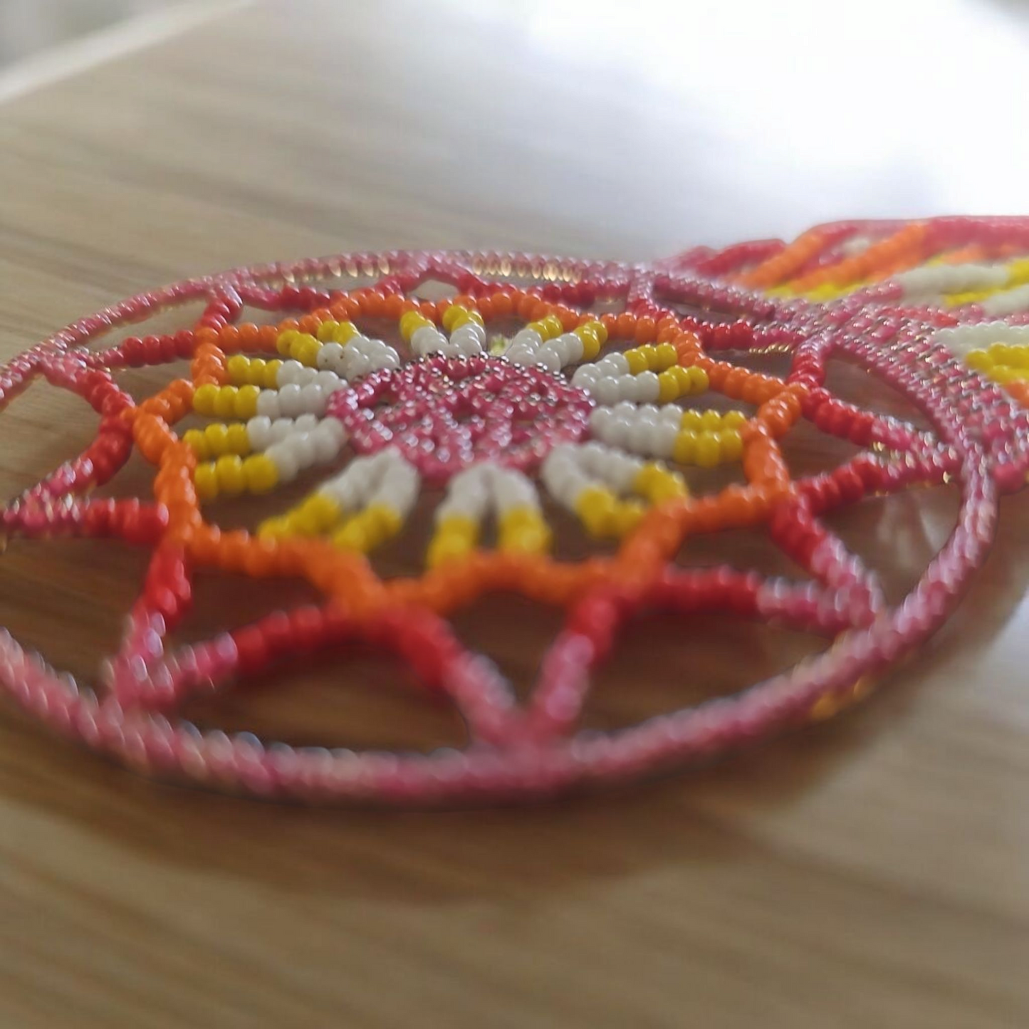 Pink and  white yellow ,Celestial Beaded Handmade Dreamcatcher