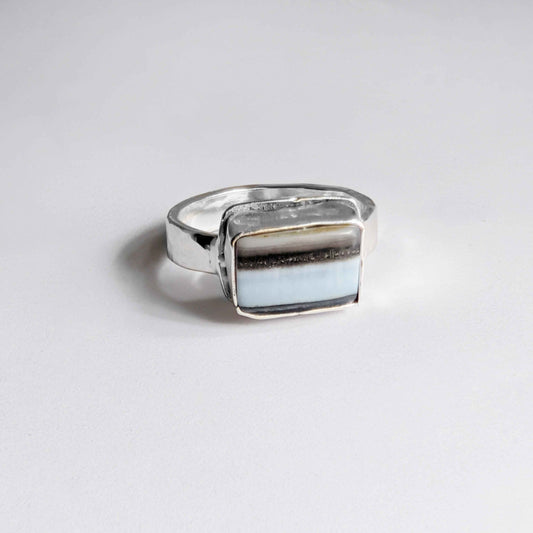 Blue Opal Rectangle Statement Ring | Sterling Silver | size 9