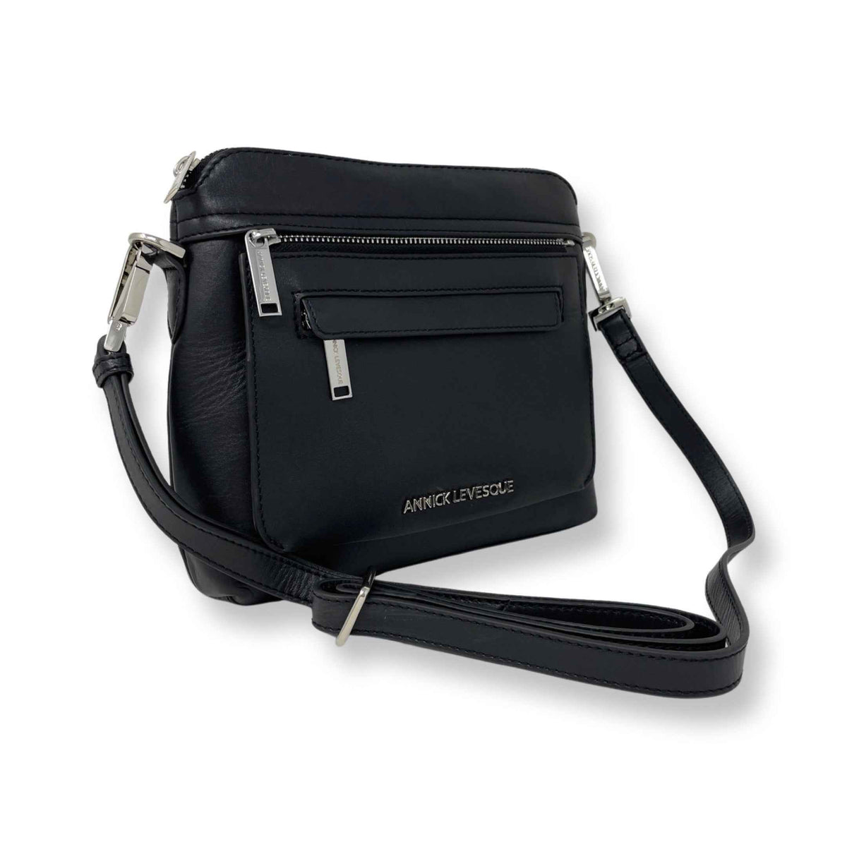 Petit sac à bandoulière en cuir noir - Brigitte - PRÉCOMMANDE