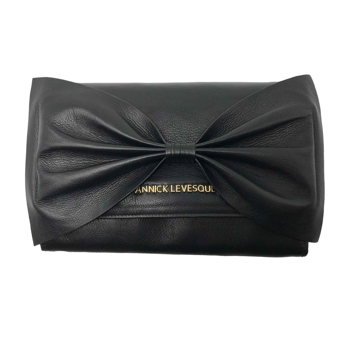 Sac à main en cuir véritable noir avec noeud papillon | Scarlett - PRÉCOMMANDE