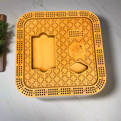 10" Square Wooden Cribbage Board with Storage – Engraved Keepsake Game Set
