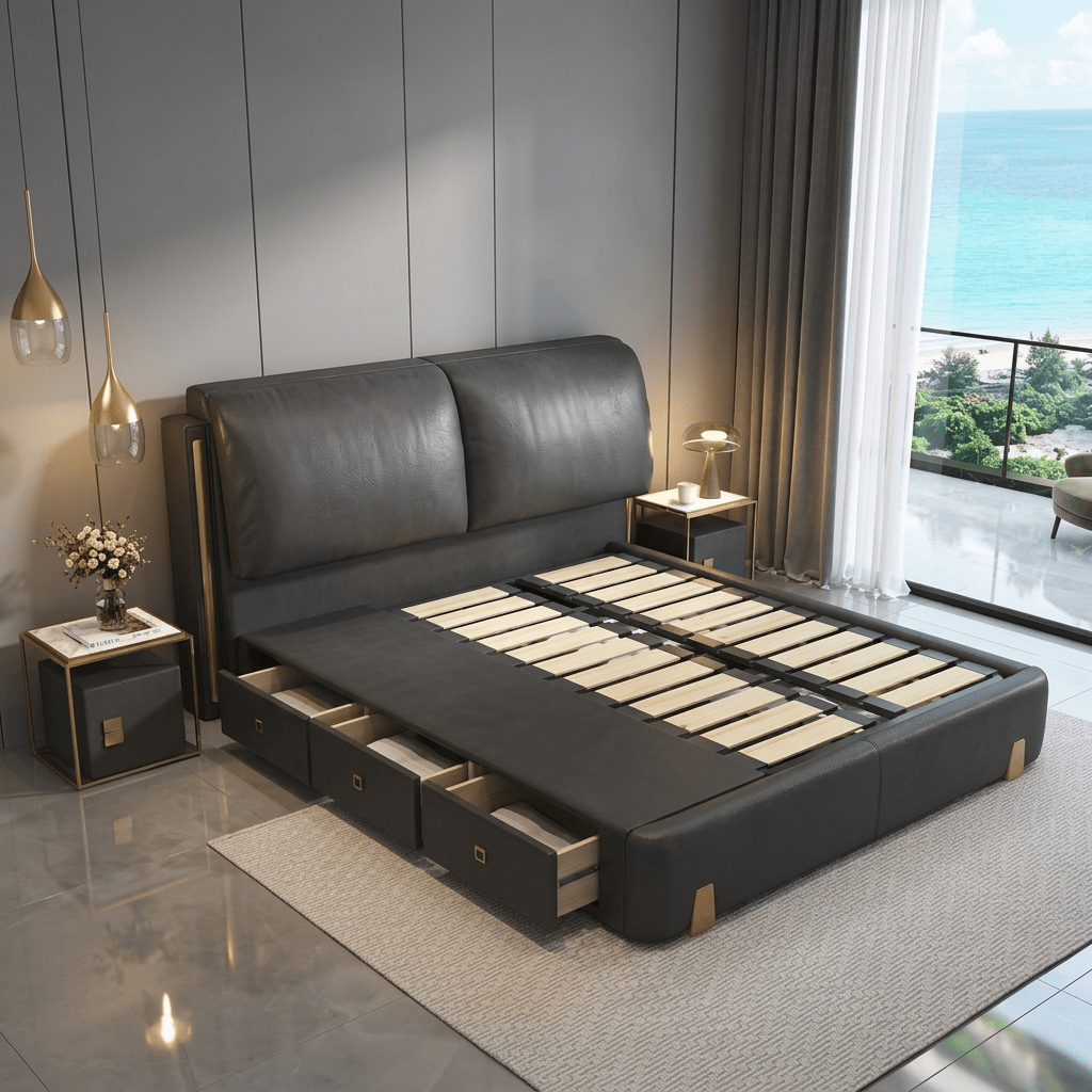Sterling Luxury Upholstered Storage Bed with Hydraulic Lift and Side Drawers