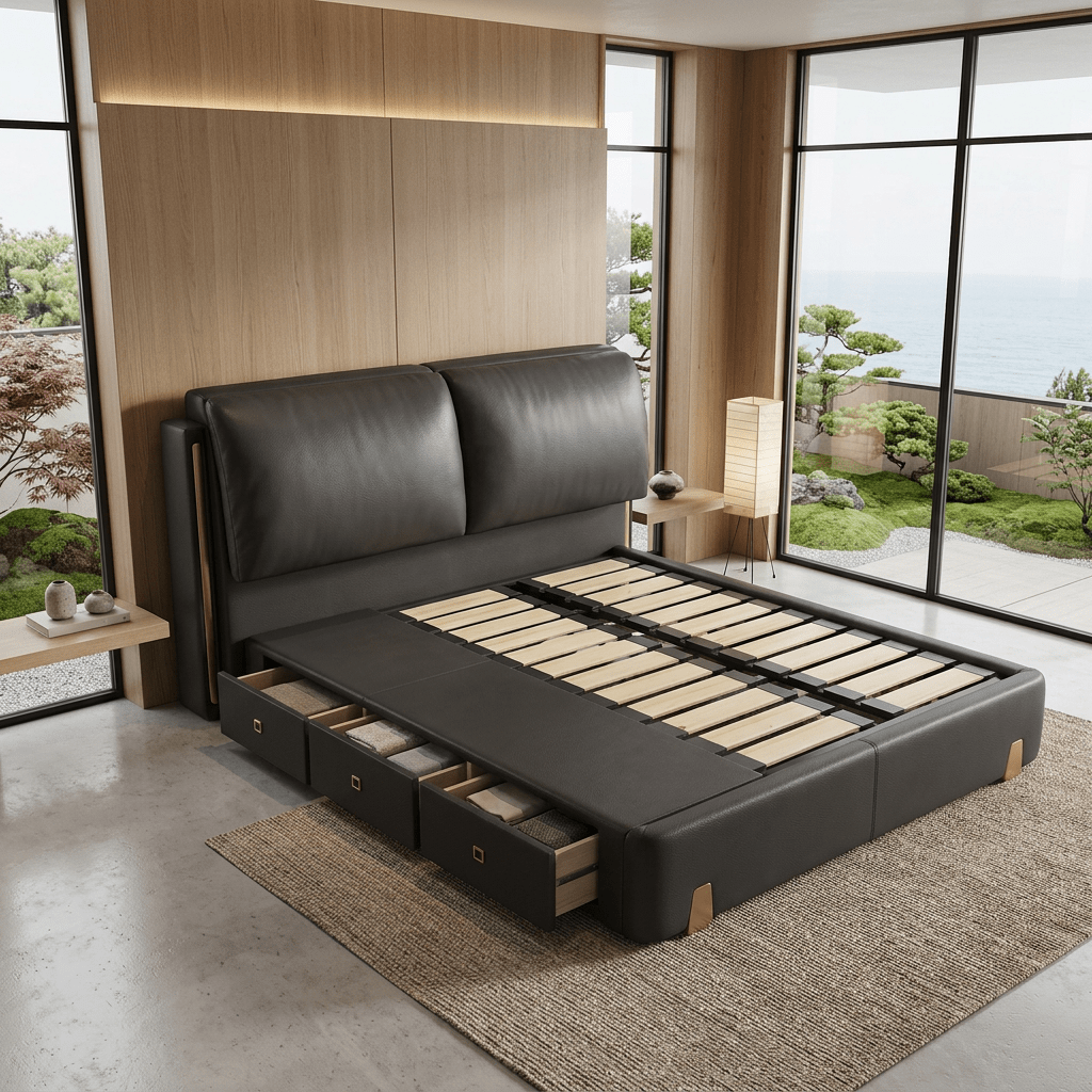 Sterling Luxury Upholstered Storage Bed with Hydraulic Lift and Side Drawers