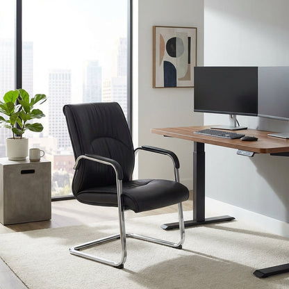 Marrakech Premium Black Leather Visitor Chair