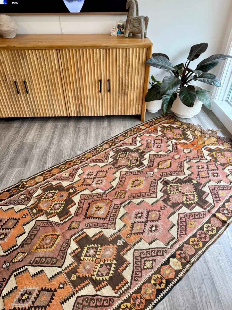 Turkish Kars Kilim Runner Rug | 4' 2" x 11' 6"