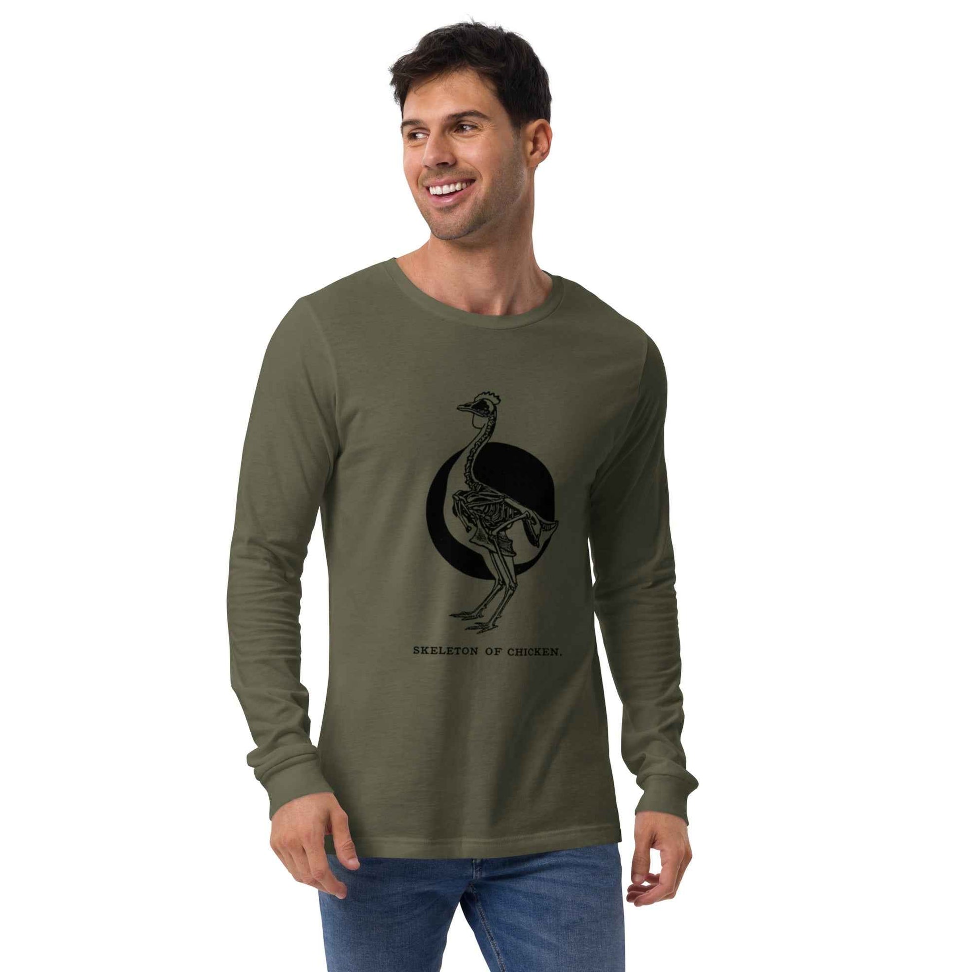 Retro Chicken Skeleton Unisex Long Sleeve Tee