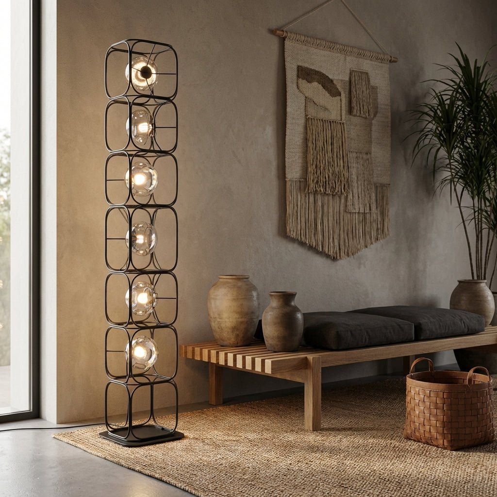 Valletta Wrought Iron + Glass Floor Lamp