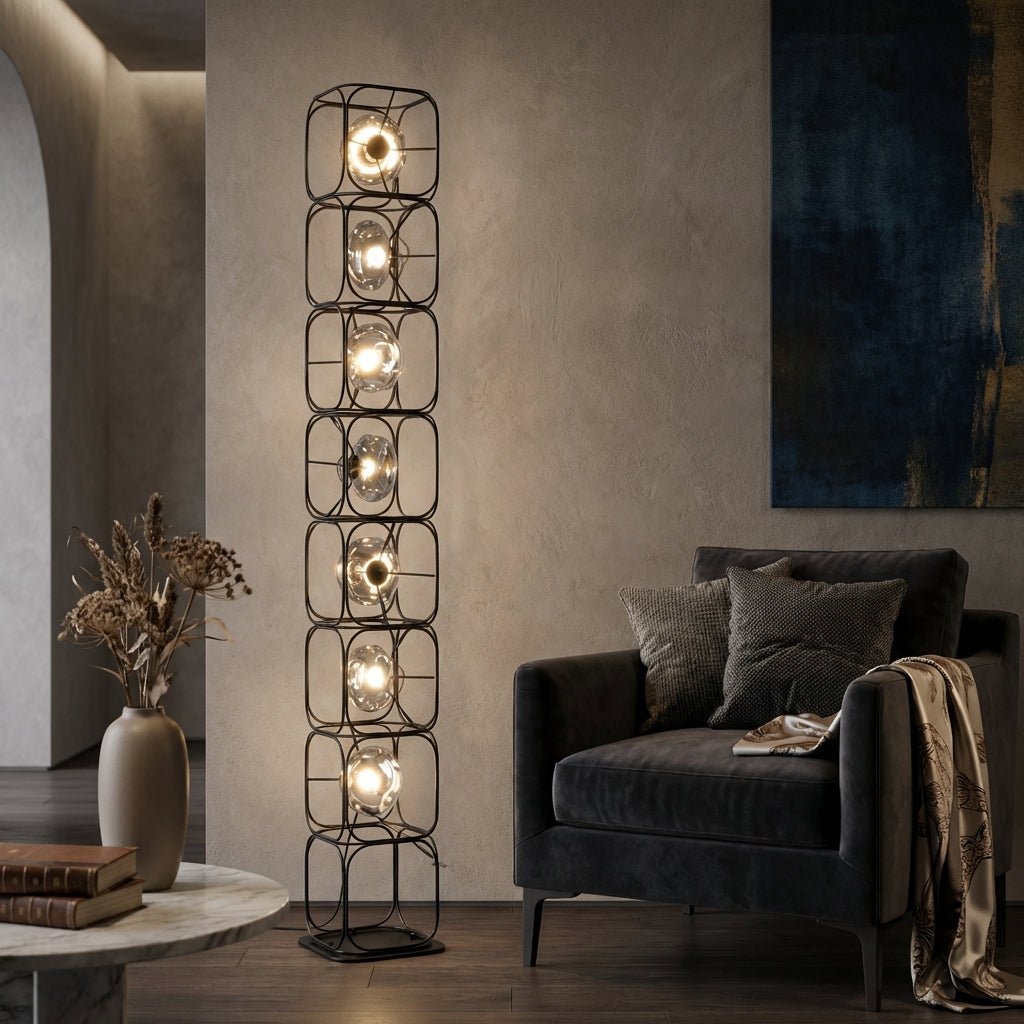 Valletta Wrought Iron + Glass Floor Lamp