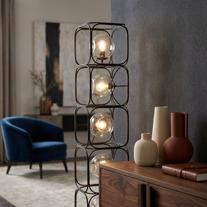 Valletta Wrought Iron + Glass Floor Lamp