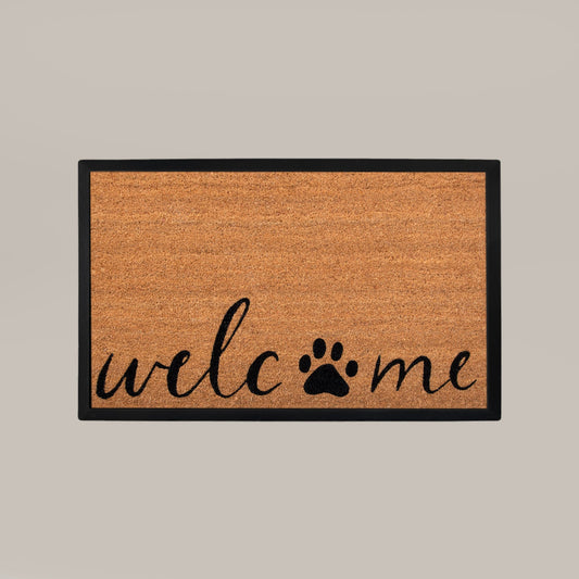 welcome + paw rectangular doormat set